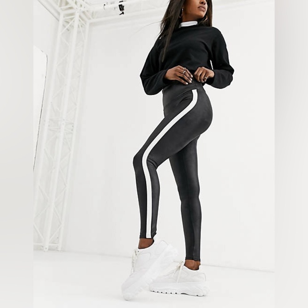 SPANX Faux Leather Leggings for Women Tummy Control with Side Stripe medium